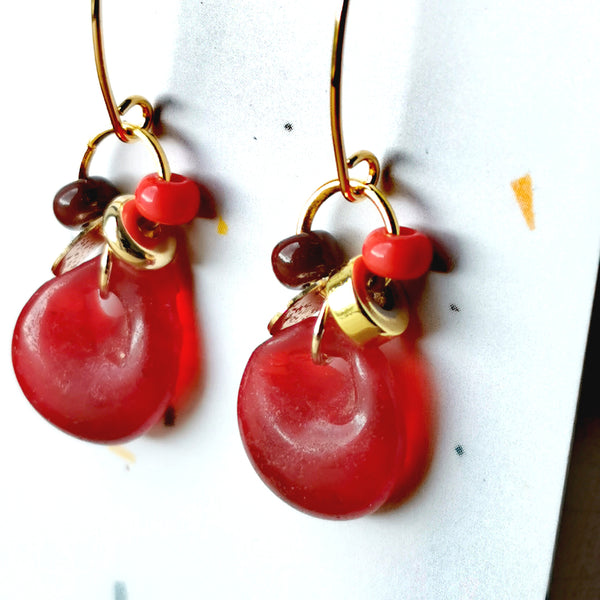 Boucles d'oreilles verre rouge