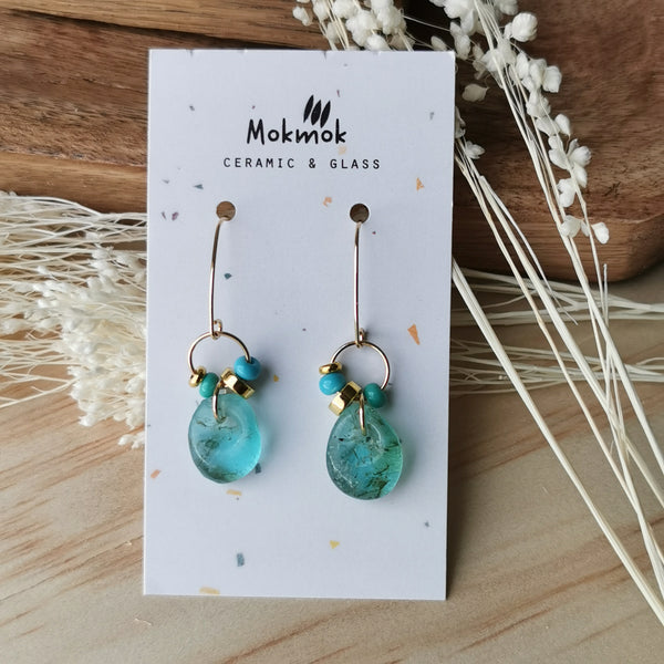 Boucles d'oreilles verre turquoise