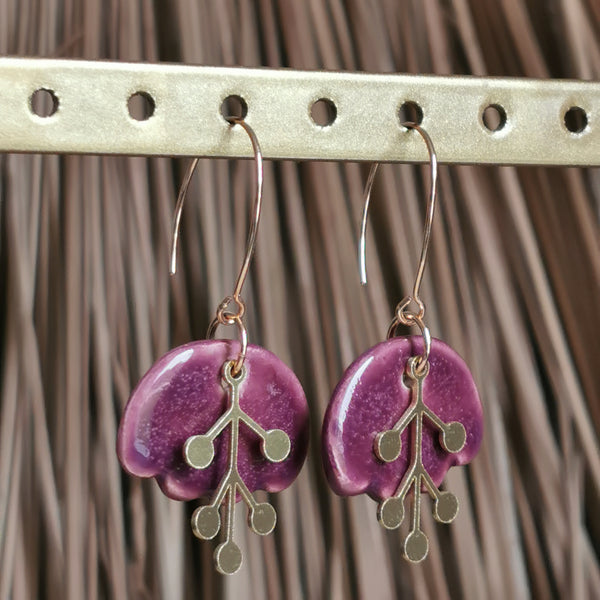 Boucles d'oreilles feuilles aubergines
