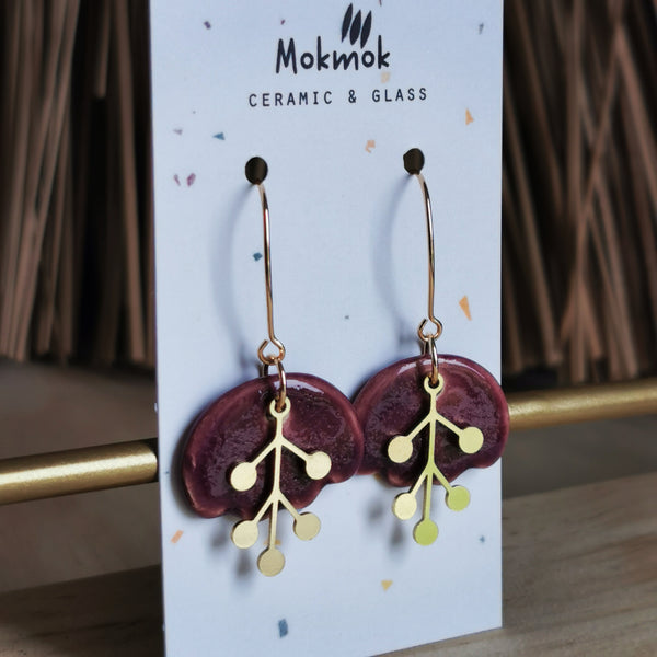 Boucles d'oreilles feuilles aubergines