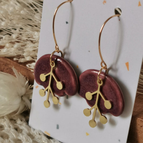 Boucles d'oreilles feuilles aubergines