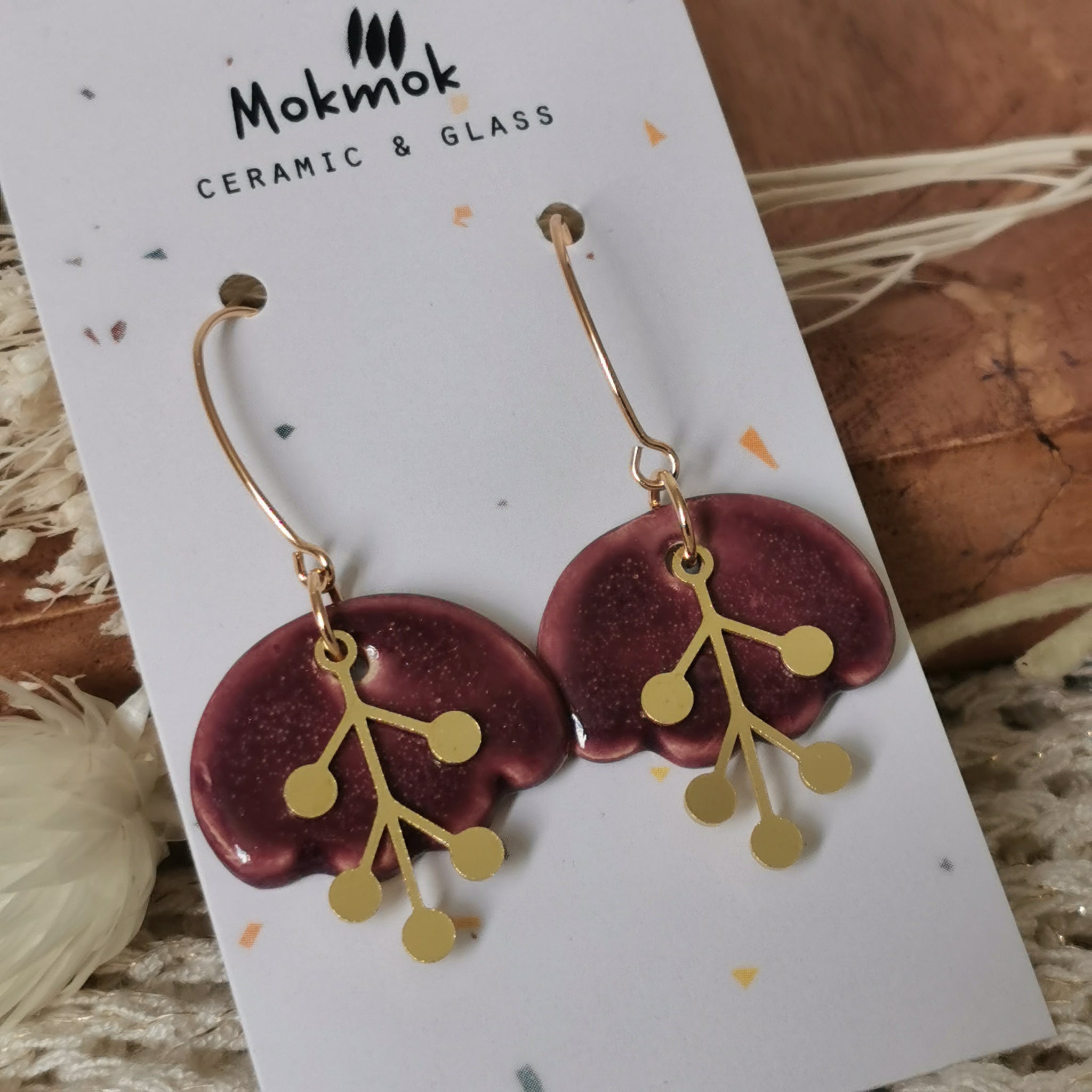Boucles d'oreilles feuilles aubergines