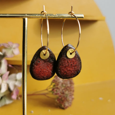 Boucles d'oreilles ovales rouges
